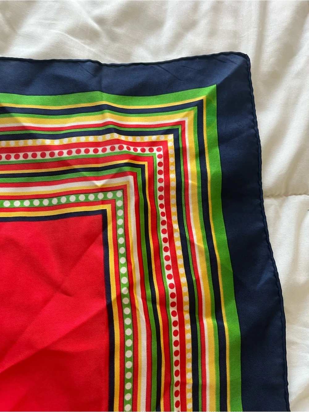 Yves Saint Laurent Red, Navy & Green Silk Square Scarf